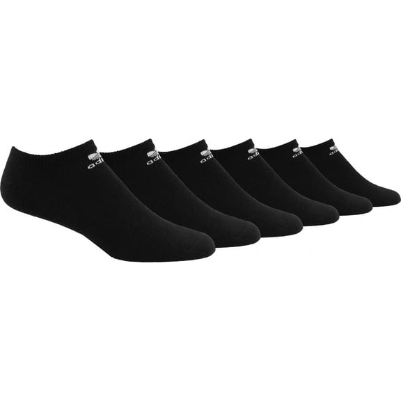 Adidas Trefoil No Show 6 Pairs Mens No Show & Liner Socks Size 6-12, Color: Black