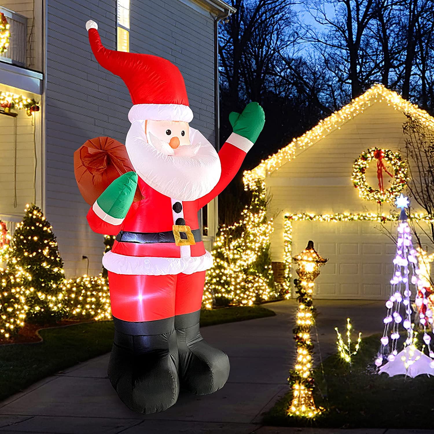 6 FT Christmas Inflatables Santa Claus with Gifts Bag, Christmas Inflatables Outdoor Decorations, Built-in LED Lights Holiday Blow Up Yard Decoration Clearance for Yard, Holiday, Party