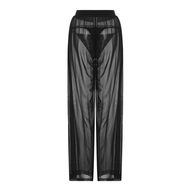 TFFR Women Sheer Mesh Beach Pants, High Waist Wide Leg Swimsuit Cover