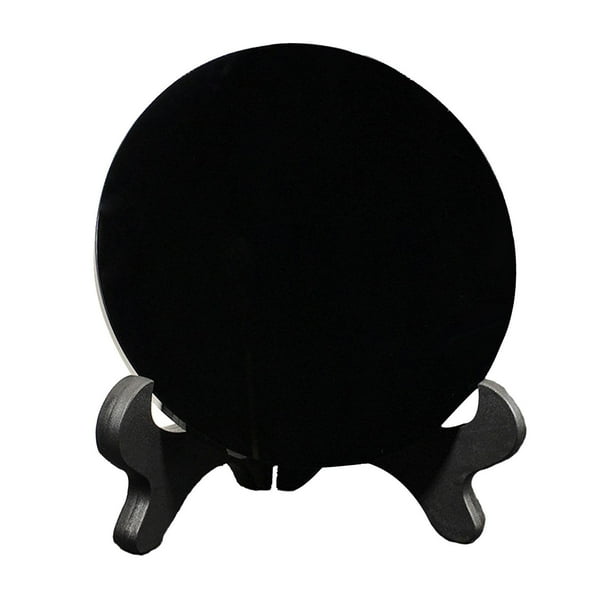 Disco de piedra de obsidiana con soporte Disco plano Mini espejo de obsidiana para adivinación 12cm