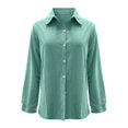 thumbnail image 4 of ManxiVoo Women's Corduroy Shirt Lapel Collar Fitted Shoulder Long Sleeve Casual Street Style Top for Fall Layering M Size Mint Green, 4 of 9