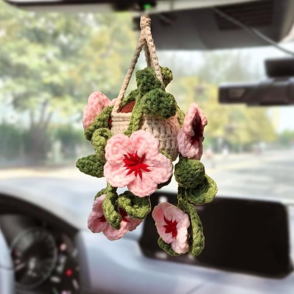 Handmade Cute Car Interior Rear View Mirror Hanging Ornament - Cherry Blossom Inspired Aesthetic Decor for Women and Men, Universal Fit Car Accessories Gift​