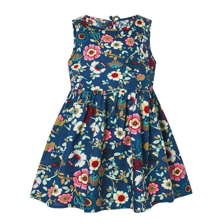 

DNDKILG Baby Toddler Girl Summer Dress Floral Sleeveless Sundress Dresses Blue 9M-4Y 140
