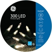 GE StayBright 300-Count 74.5-ft Constant Warm White Mini LED Plug-In Christmas String Lights ENERGY STAR