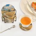 thumbnail image 5 of Qxltty Ukrainian Landscape Drink Coasters with Holder 6pcs Handmade Woven Simple Vintage Saucer Set, 5 of 7