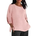 thumbnail image 2 of Yubnlvae Women's Button-Detail 3/4 Sleeve T-Shirt - Casual Cotton Linen Top for Work Or Weekend, Women's Elastic Waist Linen Pants Loose Fit Casual Home Lounge Palazzo Trousers, Pink, 5Xl, 2 of 7