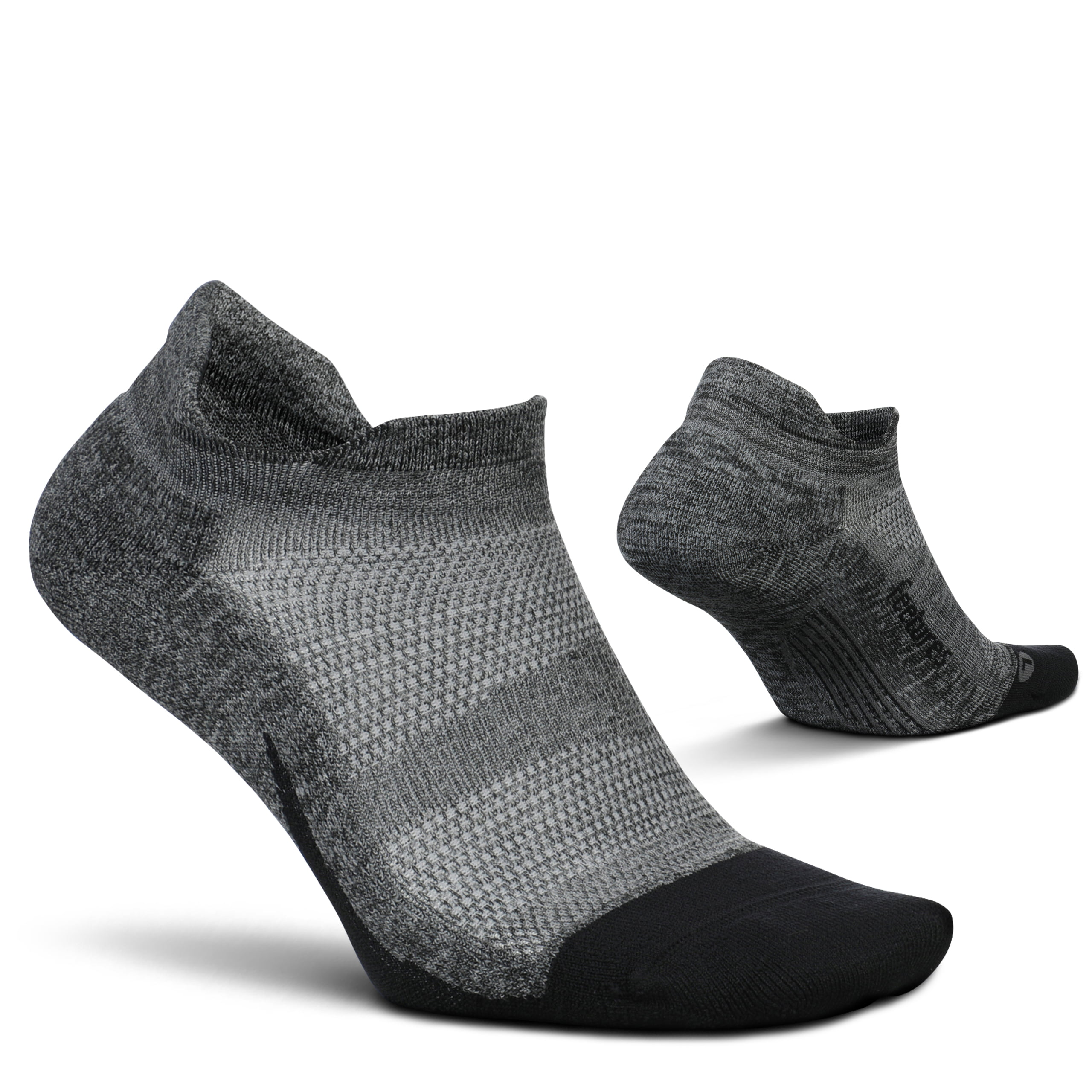Large Gray Feetures Elite Light Cushion No Show Socks 