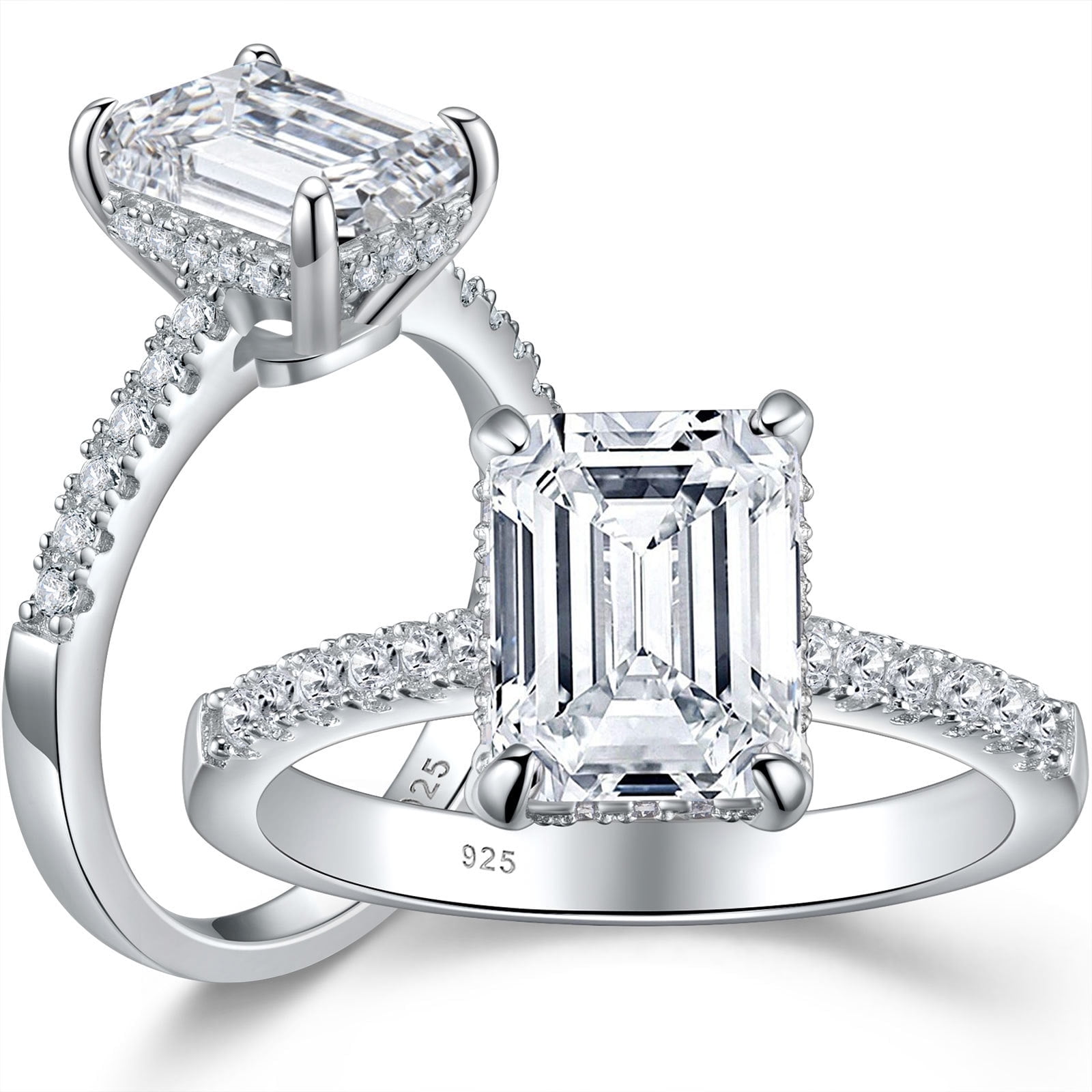 SHELOVES 3 Carat Emerald Cut Engagement Rings for Women AAAAA CZ 925 Sterling Silver Promise Wedding Rings Size 7