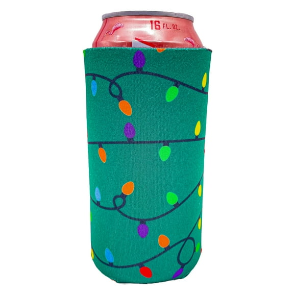 Christmas Lights Pattern Green 16 oz. Can Coolie