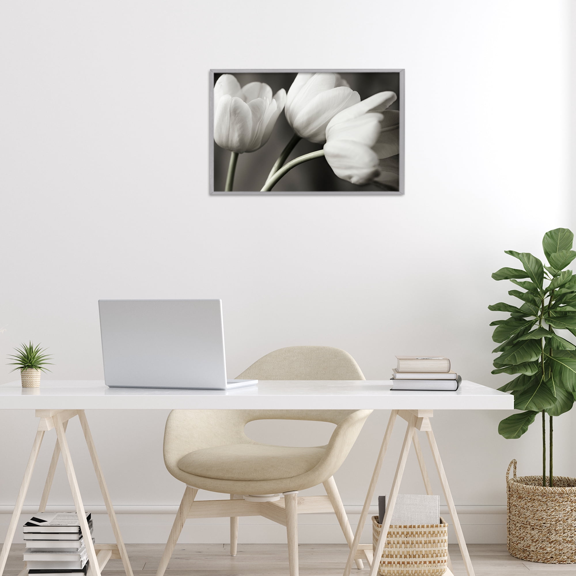 Stupell Industries Row Of Monochrome Tulips Gray Framed Giclee Art, design by Tom Quartermaine