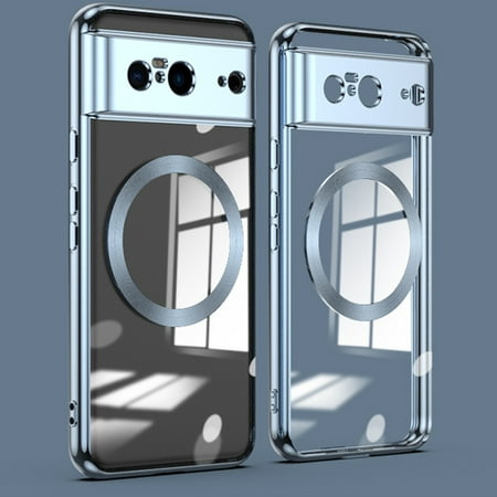 Frusde for Google Pixel 8 Pro Clear Magnetic Magsafe Case Transparent Shockproof Soft TPU Slim Cover-Blue