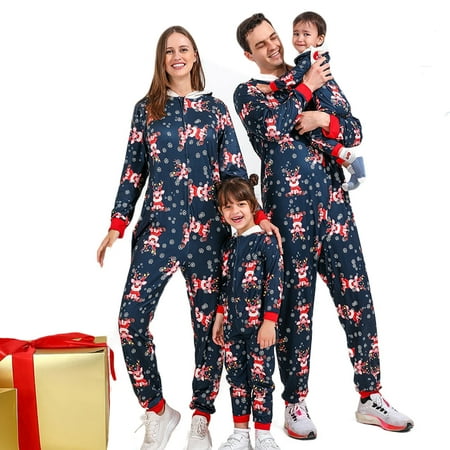 

URMAGIC Christmas Family Matching Pajamas Long Sleeve Reindeer Ear Hooded Onesie Pjs