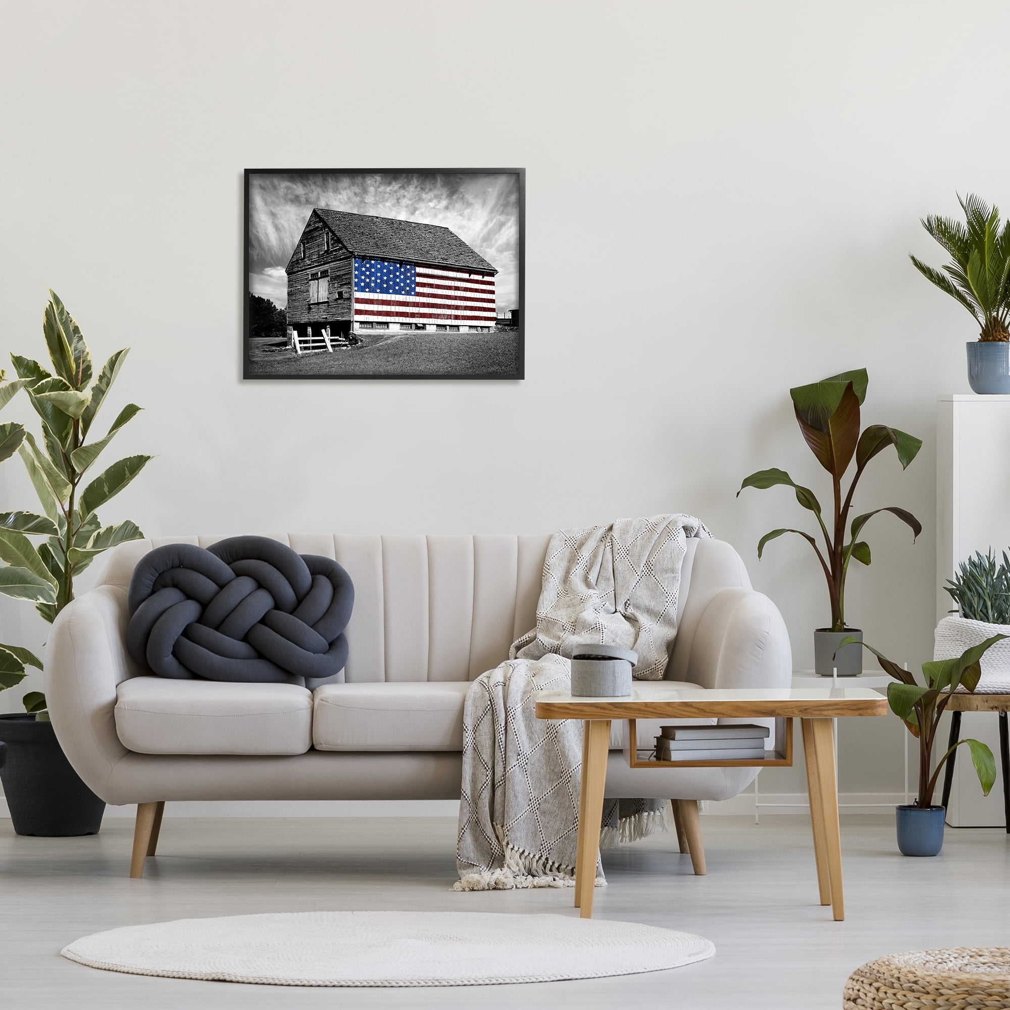 Stupell IndustriesBlack and White Farmhouse Barn American FlagFramed Wall Art by James McLoughlin