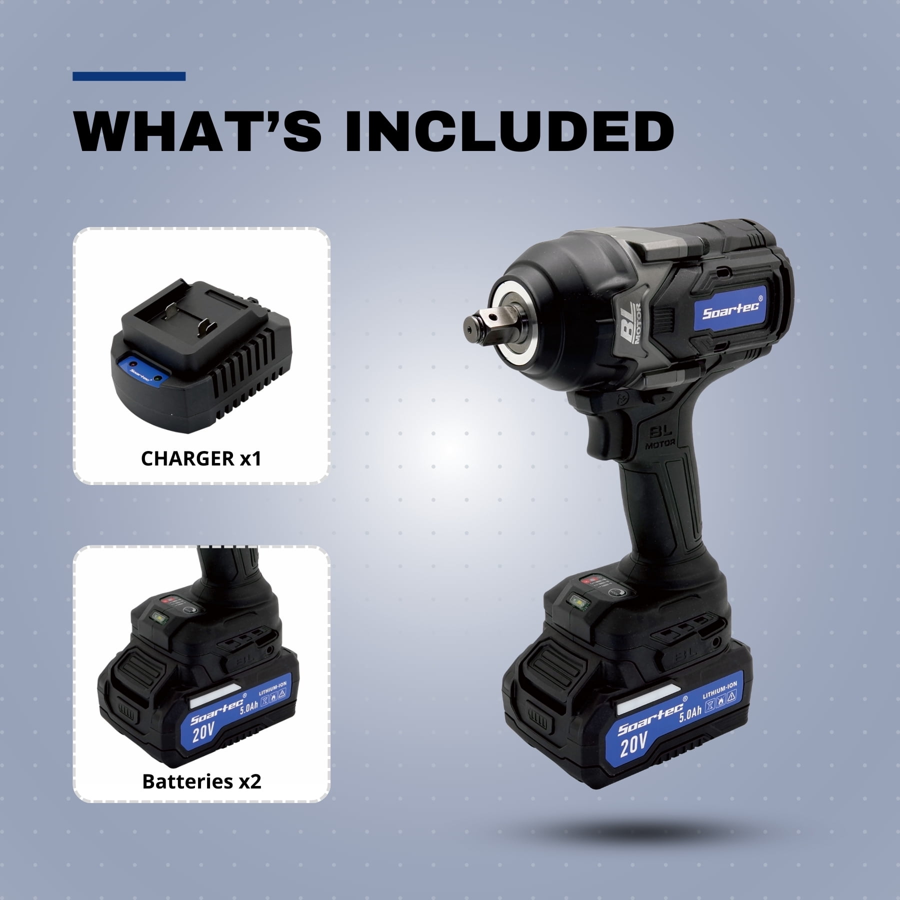 Soartec 1/2" 20V Cordless Impact Wrench 850N.M. Brushless Motor