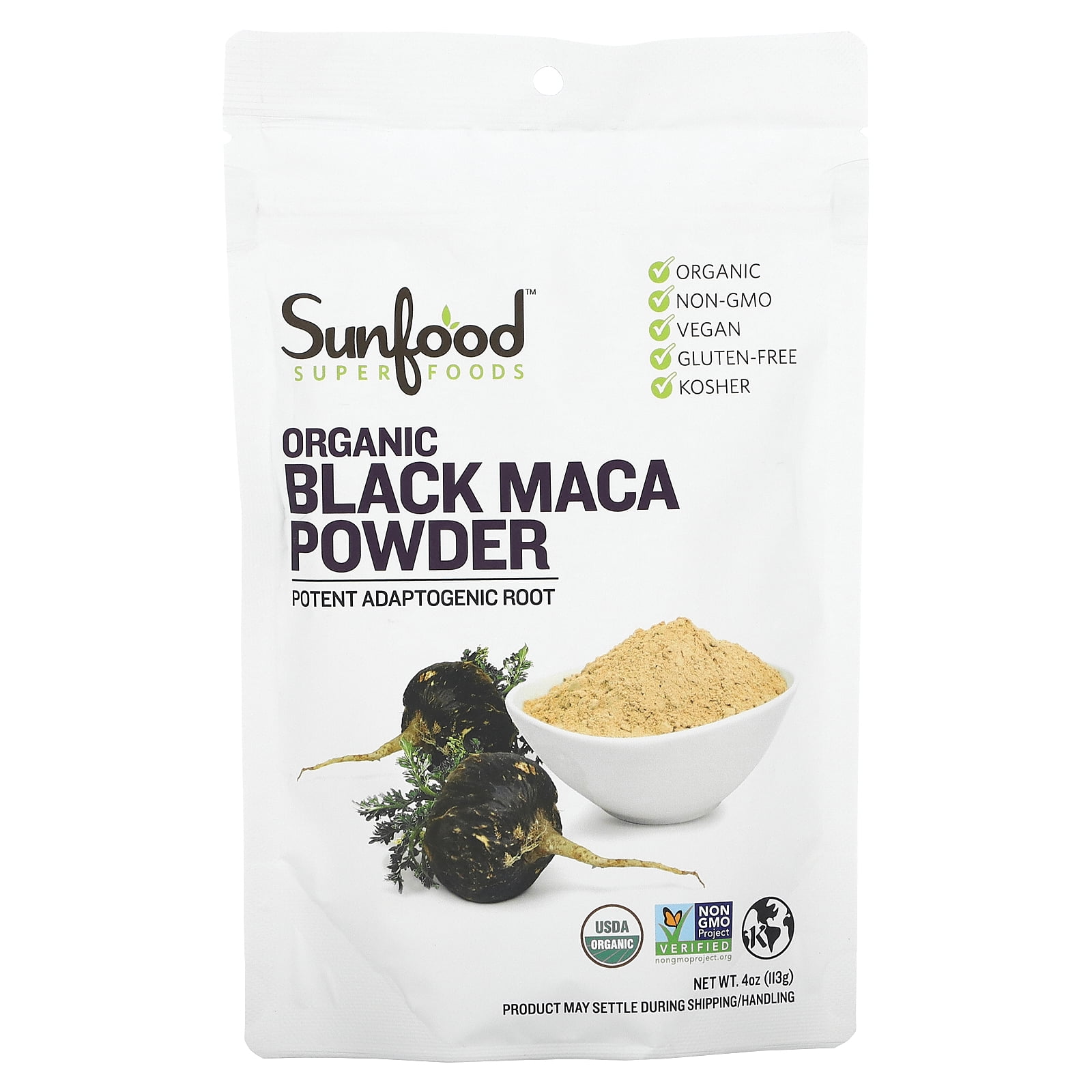 Sunfood Superfoods Black Maca Root Organic Superfood Powder with Vitamins & Calcium, 4 Oz