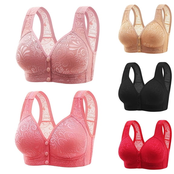 Yxbdin Front Closure Bras for Women Wireless Everyday Bra Supportive Full Coverage Bralettes Embroidered Breathable for Older Women XL