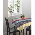thumbnail image 4 of Bohemia Ethnic Suqare Tablecloth - 54 x 54 Inch, Boho Tribal Teal Orange Purple Stripes Leaves Waterproof & StainResistant Tablecloth, Washable Oil-proof Table Cover for Dining/Party/Wedding/Buffet, 4 of 9
