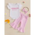 thumbnail image 3 of Baby Toddler Girls 3Pcs Pants Sets 3 6 12 18 Months Short Sleeve Letter Embroidery Romper Plaid Flared Pants Headband, 3 of 9
