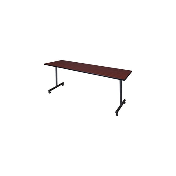 Mobile Training Table - Mahogany Adjustable Folding Table with Wheels - Office Meeting Classroom Table 84" x 24"