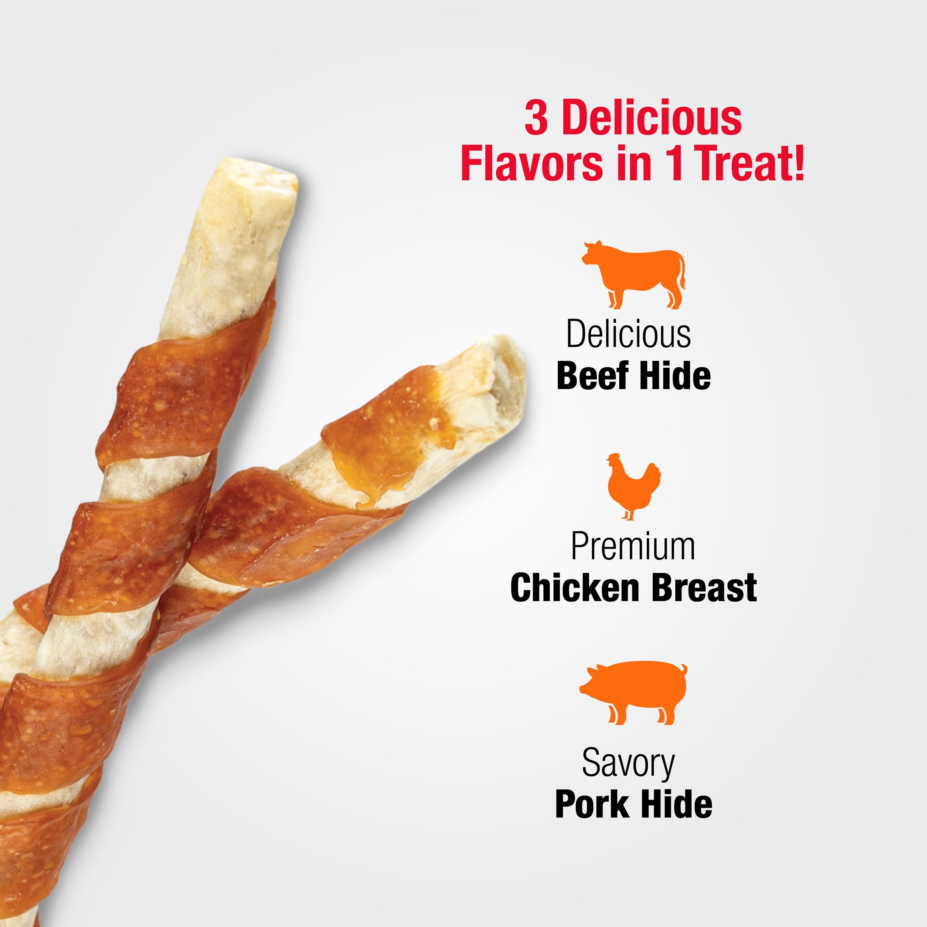 Good ‘n’ Fun Triple Flavor Munchy Sticks Chews for Dogs, Snack for All Dogs Made with Beef Hide, Chicken and Pork Hide, 10 Count