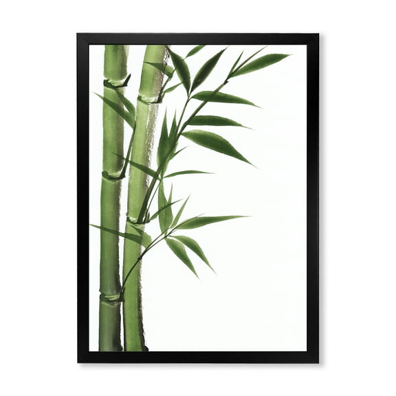 Designart 'Detail of Dark Green Bamboo and Leaves I' Traditional Framed Art Print