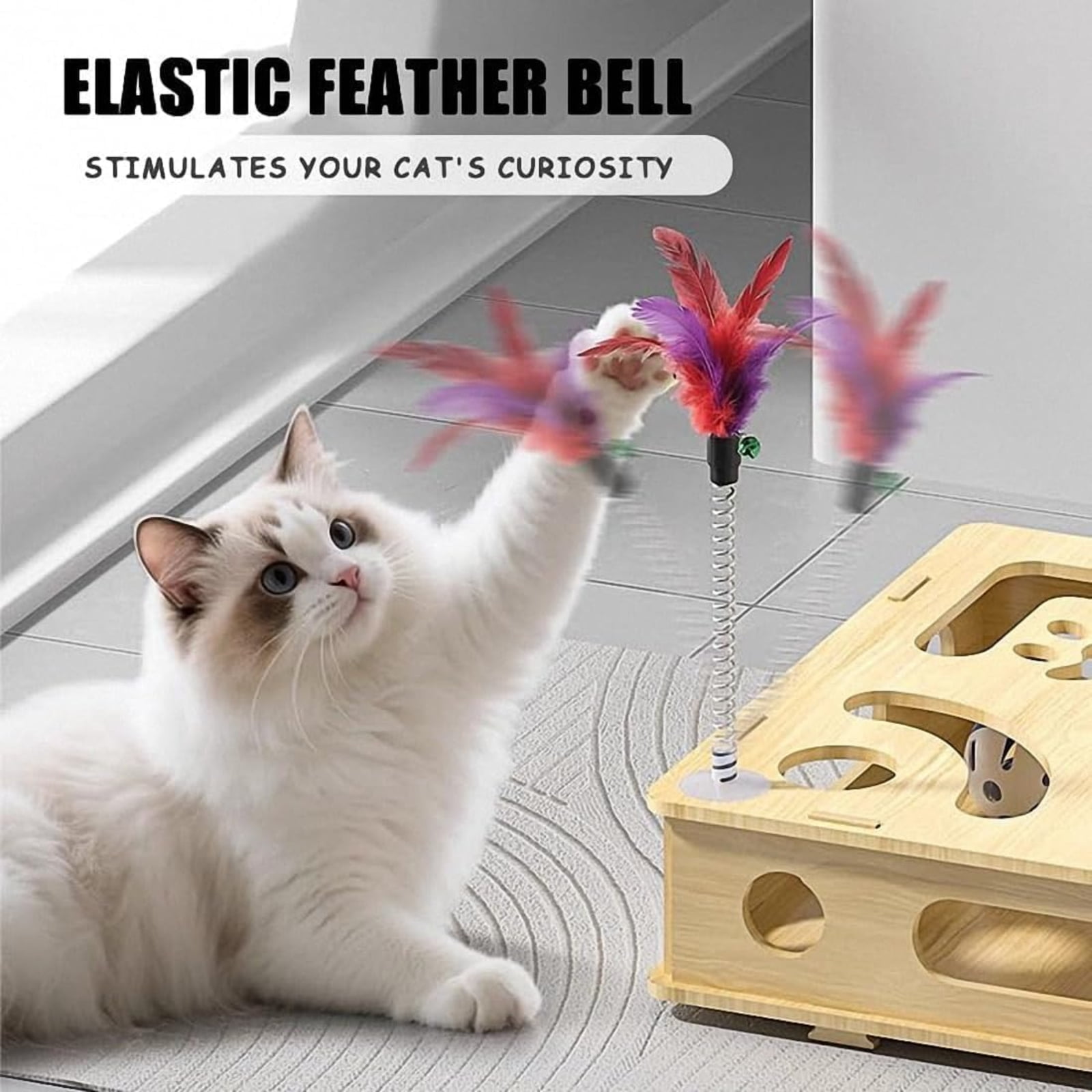 Interactive Wooden Cat Puzzle Toy Box Indoor Hunting Play Toy to Stimulate Your Cat’s Energy and Instincts,cat toy box,A9# mooden