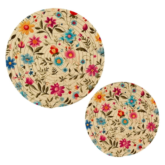 Beautiful Flower Floral Pot Holders Set Trivets Hot Pads Cotton Mats for Cooking