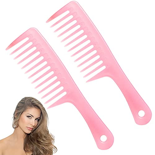 Wide Tooth Comb Hair Combs: 2Pcs Wide Tooth Comb for Curly Hair ,Black Hair,Thick  Hair,Fine Hair,Wet Hair,Plastic Long Large Wide Tooth Comb for Shower  Detangler ,Hair Combs for Women(Pink) 