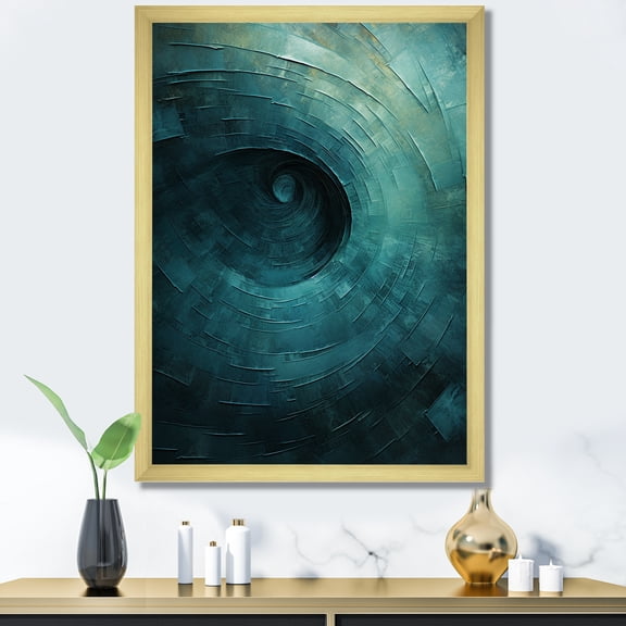 Designart "Spiraling Tranquil Teal Twist I" Abstract Spirals Picture Framed Wall Art Prints