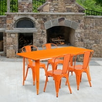 Flash Furniture Commercial Grade 31.5" x 63" Rectangular Orange Metal Indoor-Outdoor Table Set with 4 Stack Chairs