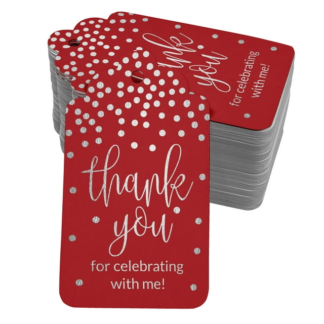Inkdotpot Real Silver Foil ThankYou For Celebrating With Me Birthday Tags Favor Hang Paper Tags 50 Pack