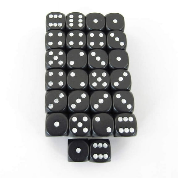 Black Opaque Dice with White Pips D6 12mm (1/2in) Bulk Pack of 50 Wondertrail