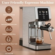 Espresso Machine 20 Bar, Stainless Steel Coffee Machine with 40oz Removable Water Tank for Cappuccino, Latte, Silver