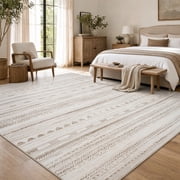 VUNATE 9x12 Area Rugs for Living Room Washable Rugs Boho Moroccan Area Rug Soft Neutral Geometric Bohemian Carpet Distressed Indoor Rug for Bedroom Dining Room Office Foldable Nonslip Rug Brown