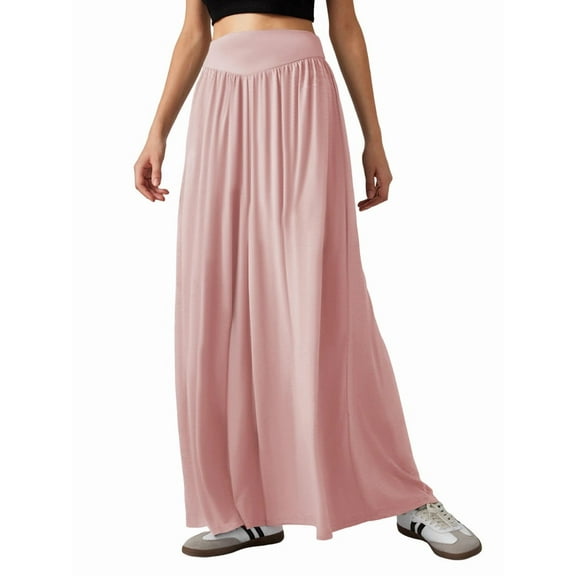 Women'S Elastic High Waist Casual Lounge Loose Palazzo Pants with Pockets Flowy Fall Long Trousers Pink XL