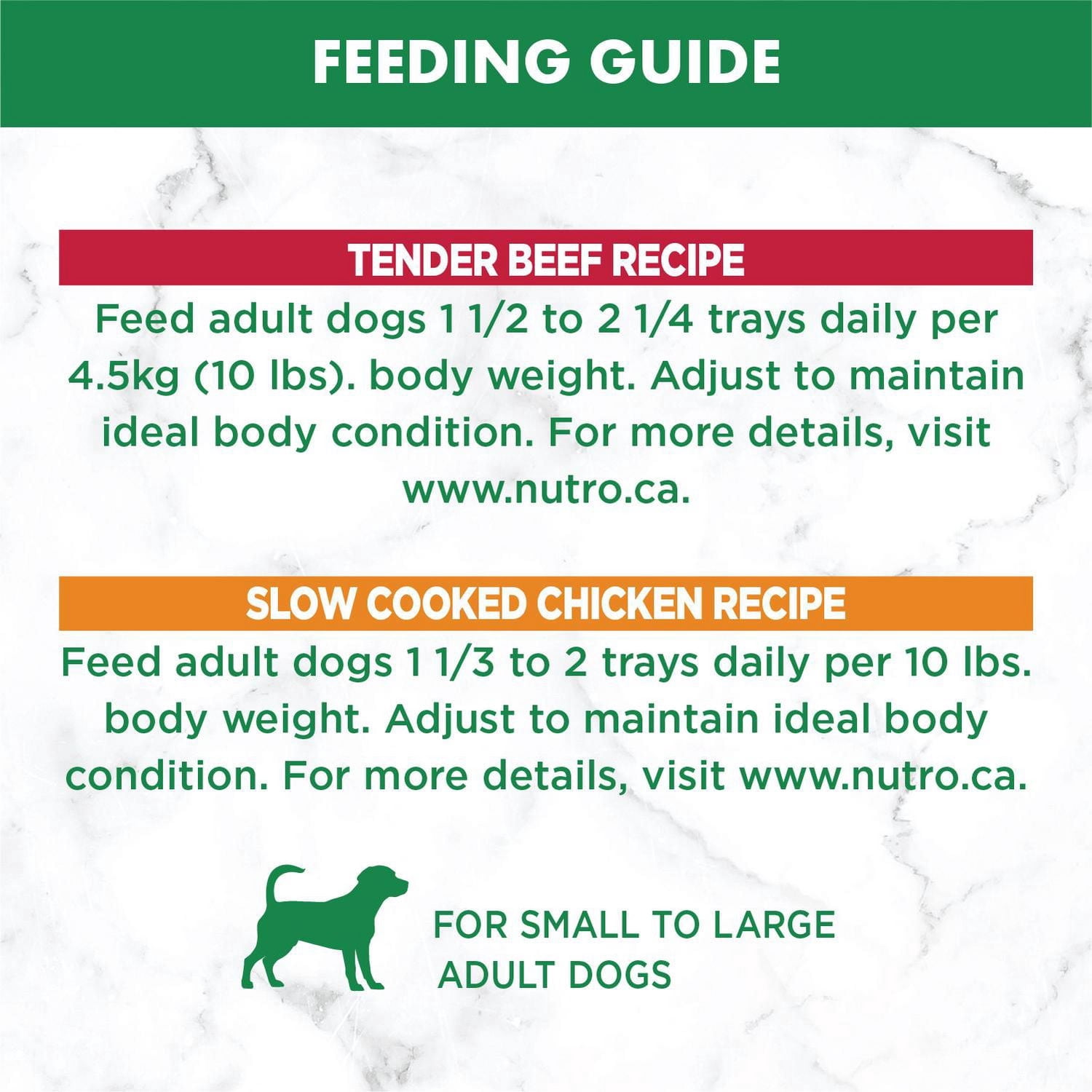 Nourriture humide sans céréales pour chiens adultes Nutro Pâté Recette avec bœuf, patates douces et carottes et Recette avec poulet, pommes de terre, carottes et petits pois