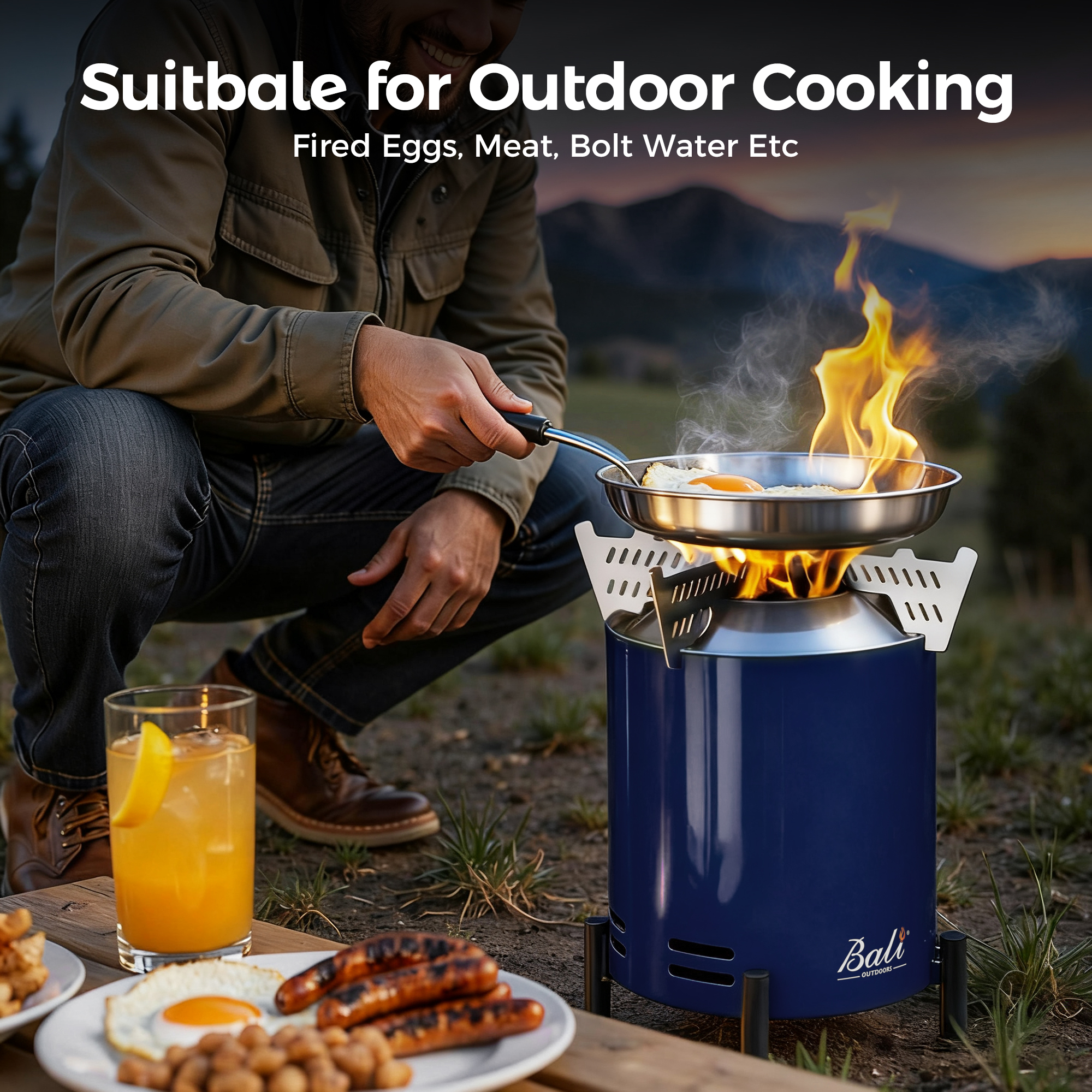 BALI OUTDOORS Portable Smokeless Fire Pit Round, Outdoor Tabletop Firepit, 8.6 * 6.5 inch, Blue