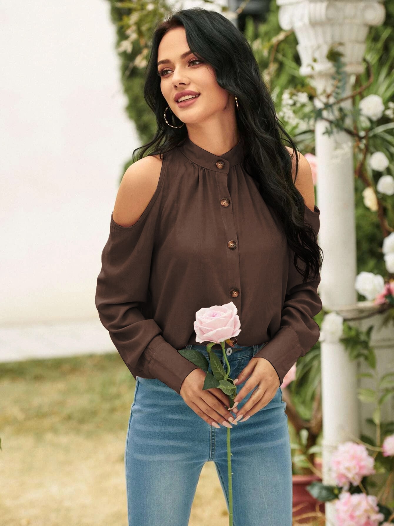 Shoulder Button Up Blouse 