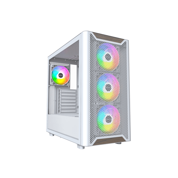 MONTECH XR Wood,Genuine Black Walnut Front, ATX Mid-Tower PC Gaming Case, Glass Side Panel, 4 x 120mm GF120 ARGB PWM Fans Pre-Installed , White