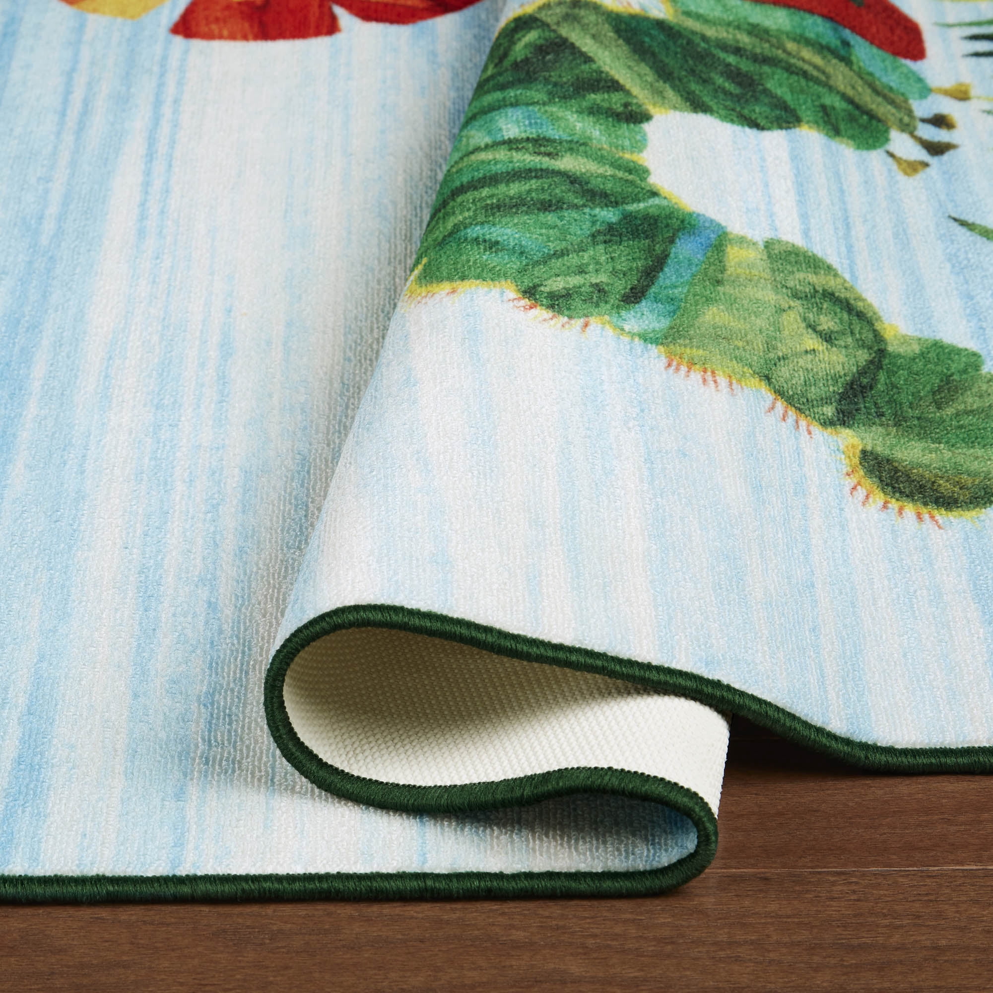 Eric Carle "The Very Hungry Caterpillar" Elementary Sun Scene Kids Machine Washable Area Rug, Blue/Green, 6'6"x9'5"