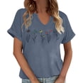 thumbnail image 2 of T Shirts for Women Summer Short Sleeve V Neck Casual Wildflower Graphic Tee Shirt Boho Tops, 2 of 5