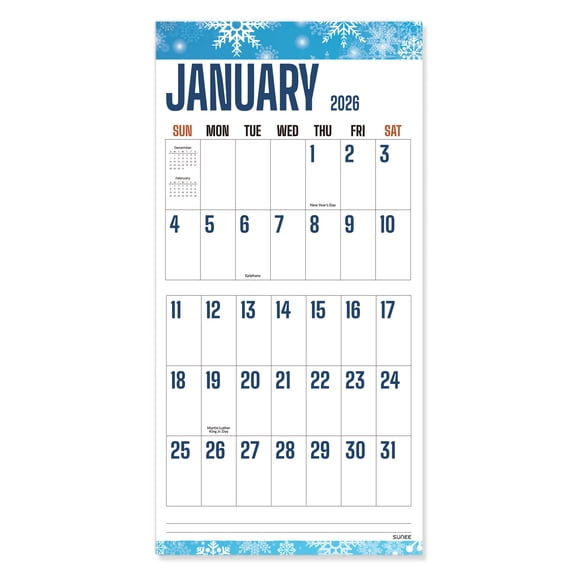 SUNEE Calendar 2025-2026, Large Print Wall Calendar Sep. 2025 - Dec. 2026, 16-Month, Monthly Planner with Big Grid, Big Wall Calendar for Home Office Planning, 12" x 24" (Open)