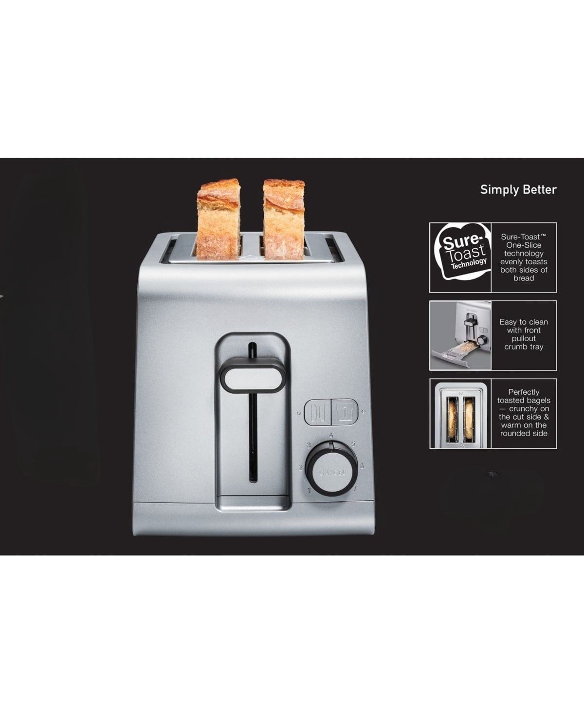 2-Slice Toaster with 7 Browning Settings, Even-Toast Technology, Bagel & English Muffin Function