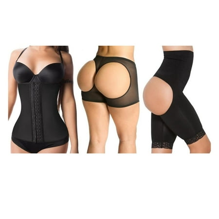 Shapex CORSET de 3 pièces taille formateur Jeu de 3 Short Pieces Butt Lifter Butt Lifter taille haute contrôle Cuisse lacé Bo