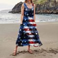 thumbnail image 4 of Women's Breathable Summer Dress Sleeveless Cotton Linen Sundress with Patriotic Print, Casual Pocket Design for Outdoor Wear,Navy M, 4 of 5