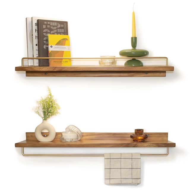 Repisas flotantes de madera set de 2 estantes decorativos para pared 70x15 cm nogal claro