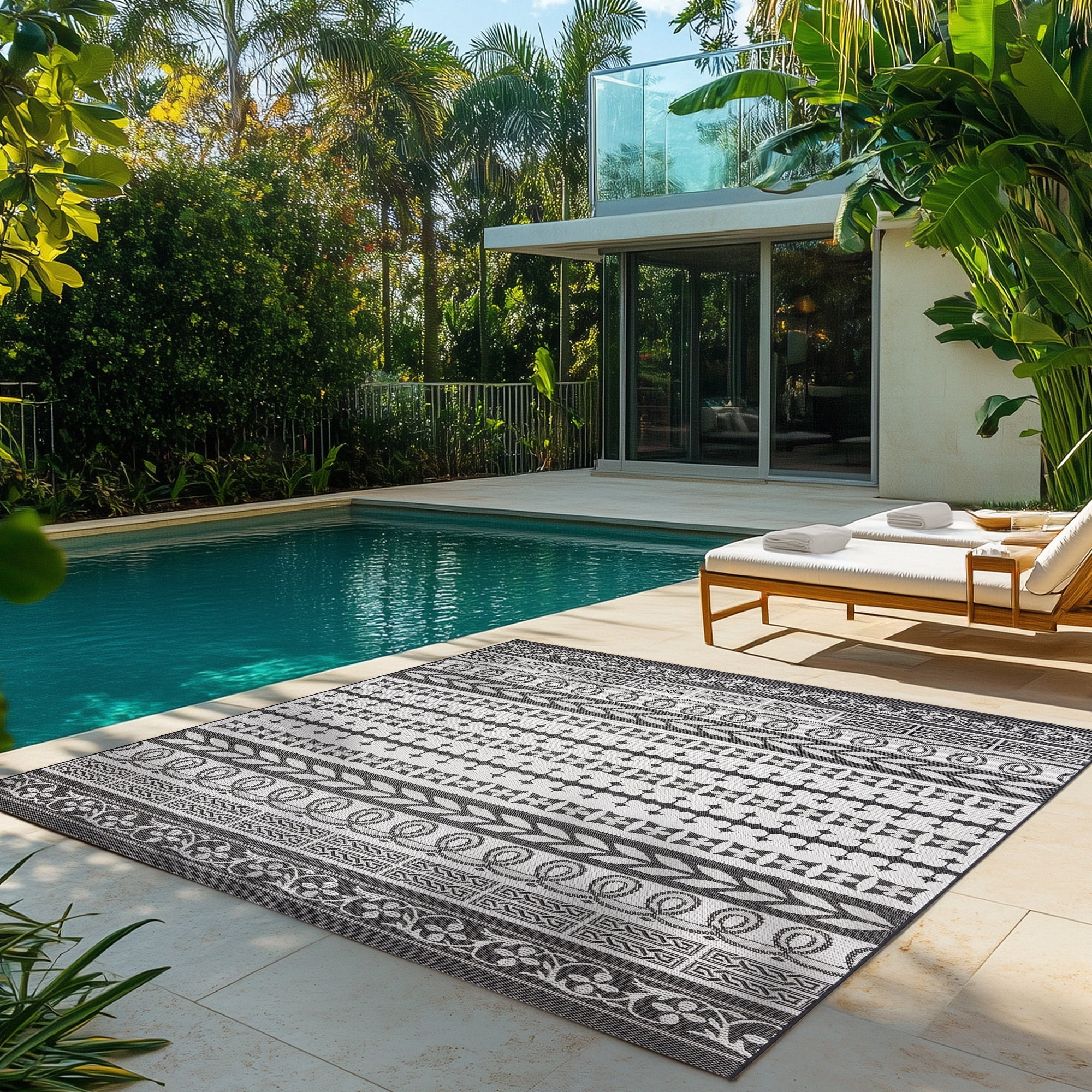 Gertmenian Paseo Burke Stripe Bohemian Striped Black/ White Area Rug, 5x8
