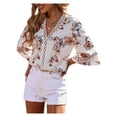 thumbnail image 3 of VISgogo Blusas informales para mujer, con estampado floral, manga 3/4, cuello en V, con retazos, blusas sueltas VISgogo  moda, 3 of 7
