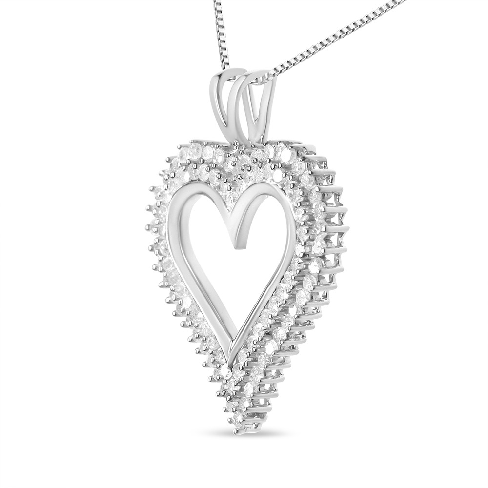 .925 Sterling Silver 1.00 Cttw Diamond Heart 18