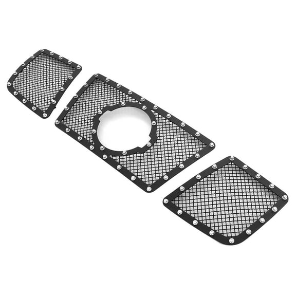 APS Compatible with Nissan Armada 2004-2007 & 04-06 Titan & 07 Titan Classic with Logo Show Main Upper Stainless Steel Black Mesh Rivet Studs Grille Insert NL5412H